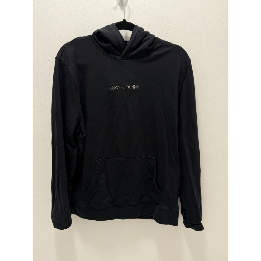 Psycho Bunny Mens Black Embroidered Logo Pullover Hoodie Size Large